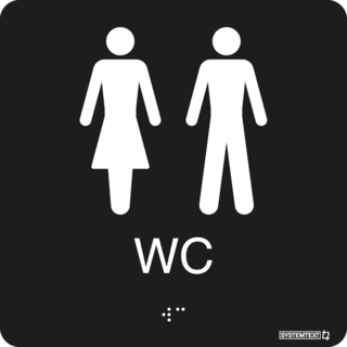 Skylt taktil WC dam/herr svart     150 x 150 mm